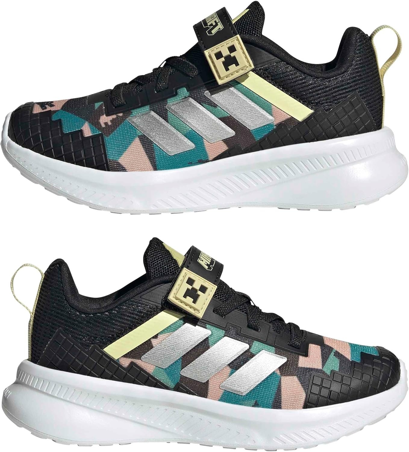 image:imageadidas Kids Fortarun 40 Little KidBlackMatte SilverDual YellowMinecraft