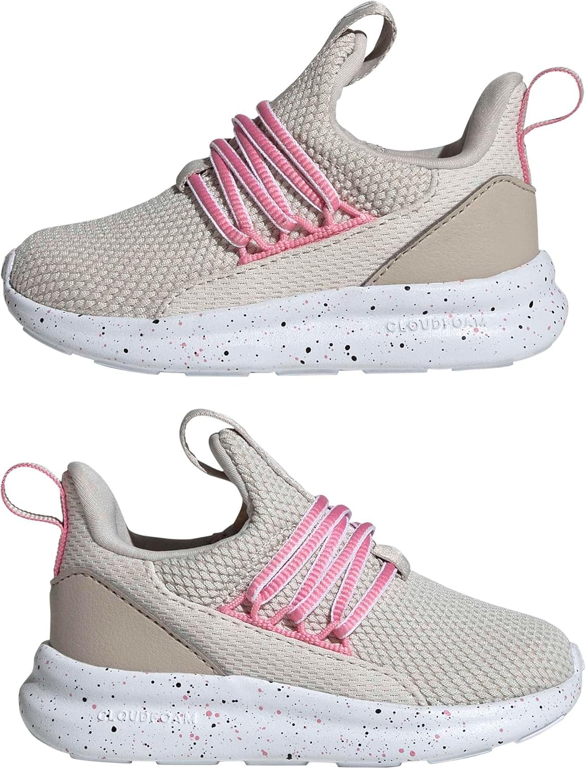 image:imageadidas Kids Girls Lite Racer Adapt 70 Lace Up Sneakers Shoes Casual BlackAluminaBliss PinkWonder Beige