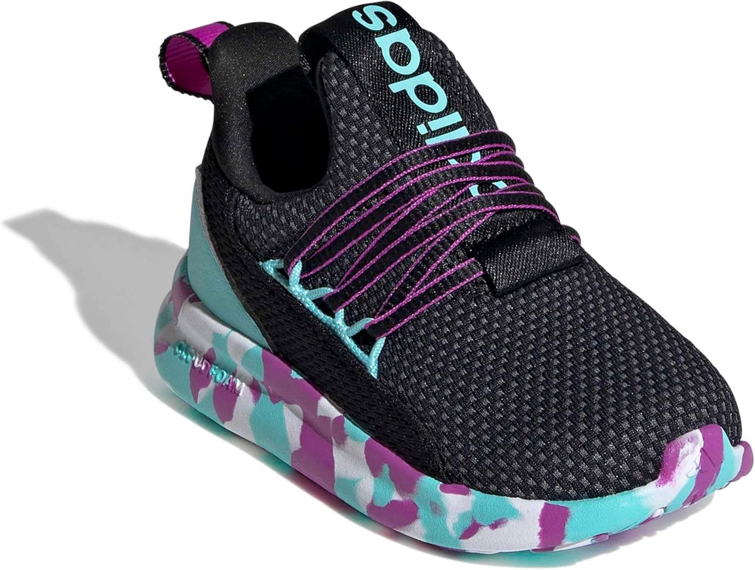 image:imageadidas Kids Girls Lite Racer Adapt 70 Lace Up Sneakers Shoes Casual BlackBlackPurple BurstFlash Aqua