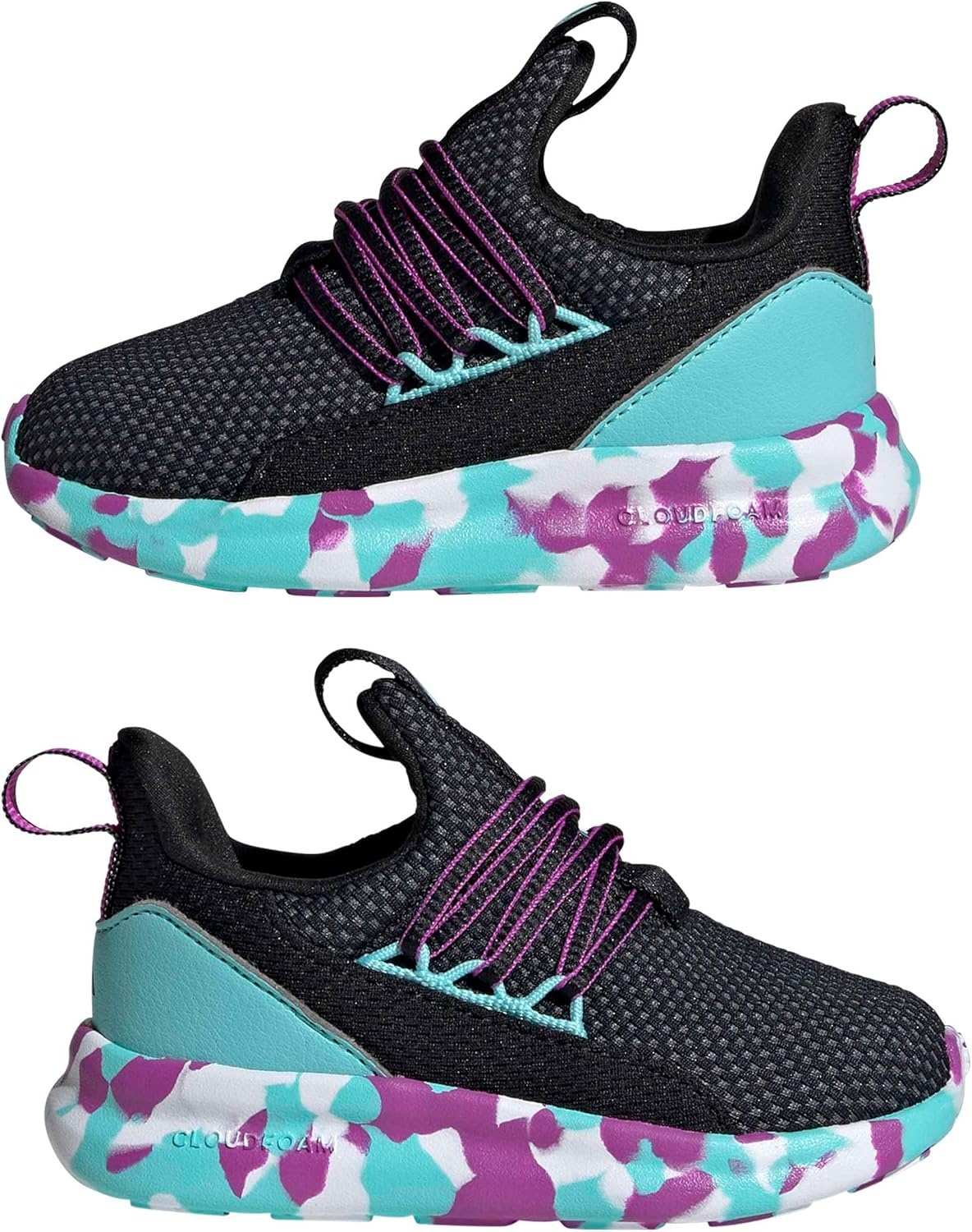 image:imageadidas Kids Girls Lite Racer Adapt 70 Lace Up Sneakers Shoes Casual BlackBlackPurple BurstFlash Aqua