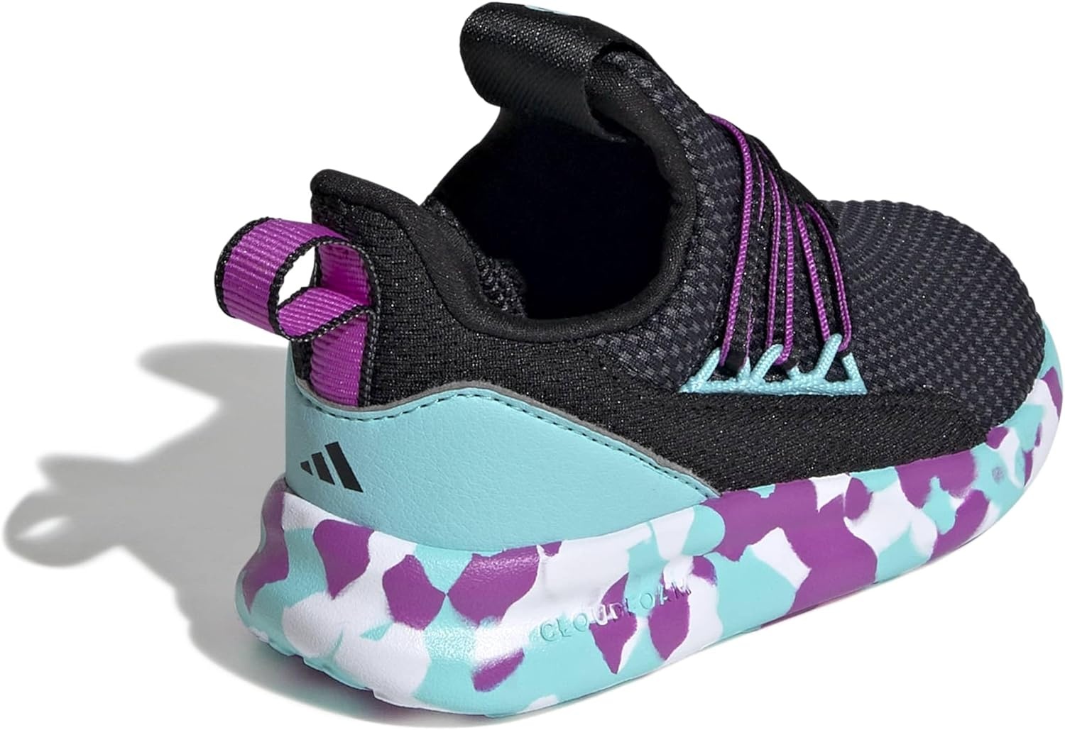 image:imageadidas Kids Girls Lite Racer Adapt 70 Lace Up Sneakers Shoes Casual BlackBlackPurple BurstFlash Aqua