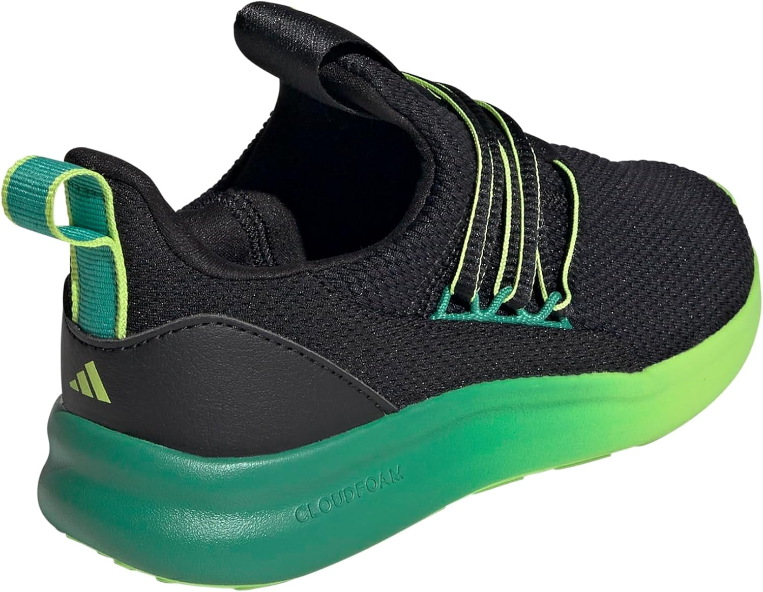 image:imageadidas Kids Girls Lite Racer Adapt 70 Lace Up Sneakers Shoes Casual BlackBlackSemi Court GreenSolar Slime