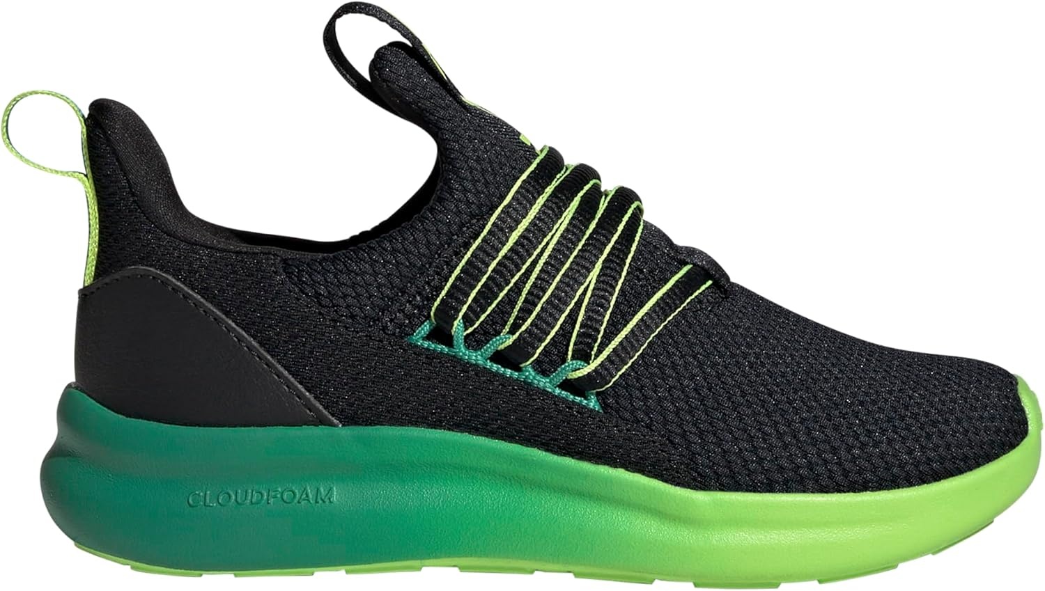 image:imageadidas Kids Girls Lite Racer Adapt 70 Lace Up Sneakers Shoes Casual BlackBlackSemi Court GreenSolar Slime