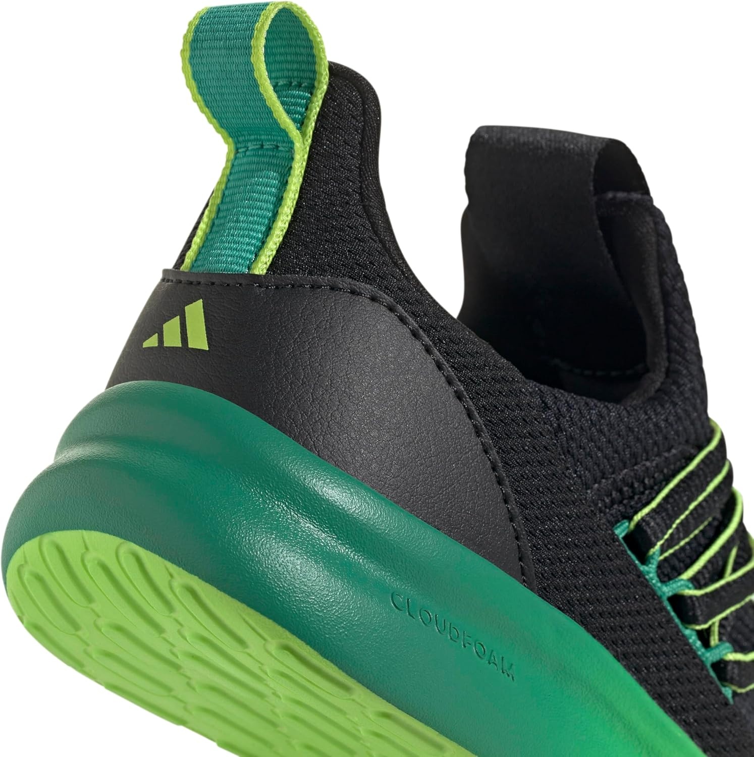 image:imageadidas Kids Girls Lite Racer Adapt 70 Lace Up Sneakers Shoes Casual BlackBlackSemi Court GreenSolar Slime