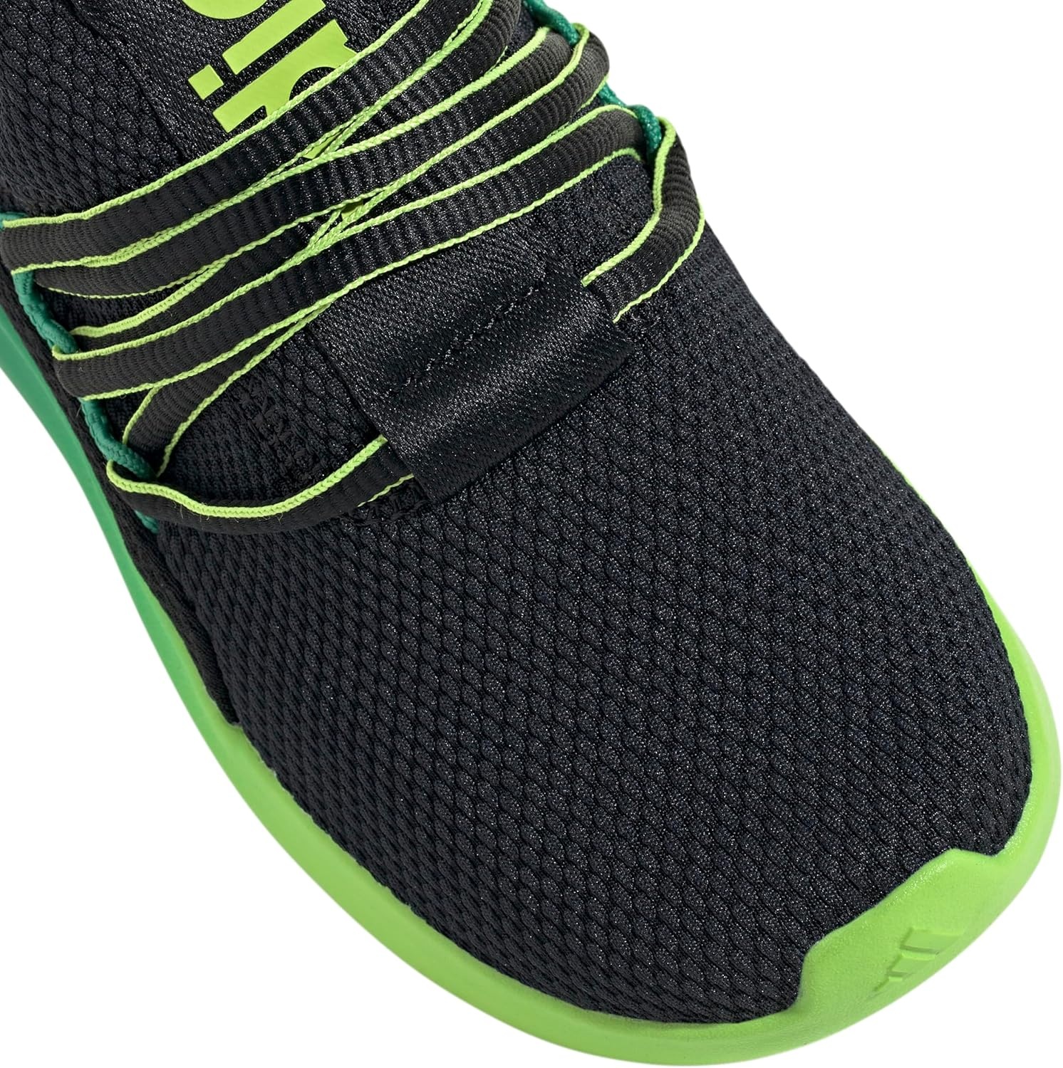 image:imageadidas Kids Girls Lite Racer Adapt 70 Lace Up Sneakers Shoes Casual BlackBlackSemi Court GreenSolar Slime