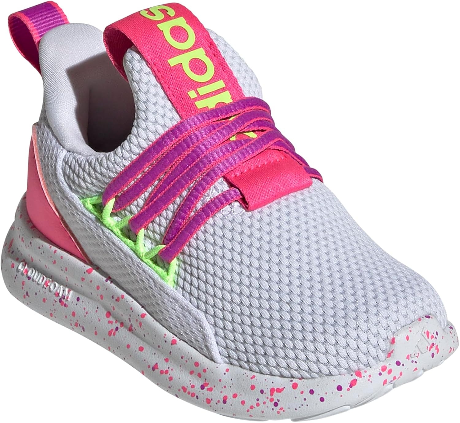 image:imageadidas Kids Girls Lite Racer Adapt 70 Lace Up Sneakers Shoes Casual BlackWhiteLucid LemonLucid Pink