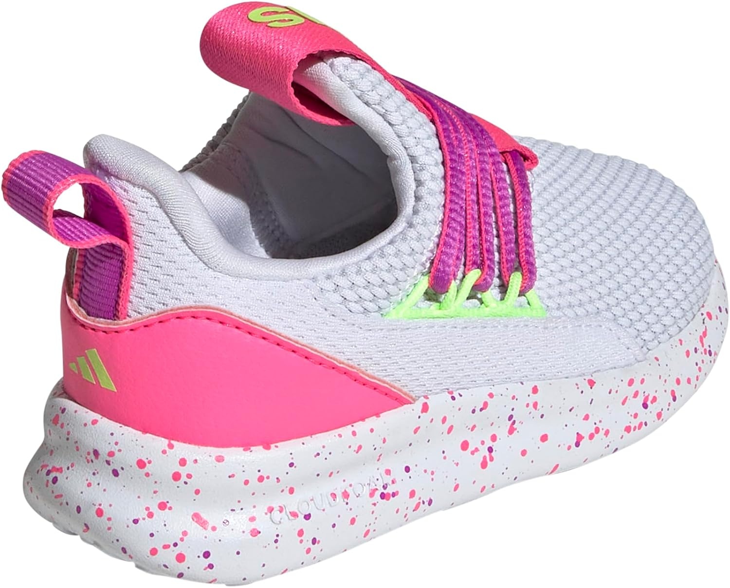 image:imageadidas Kids Girls Lite Racer Adapt 70 Lace Up Sneakers Shoes Casual BlackWhiteLucid LemonLucid Pink