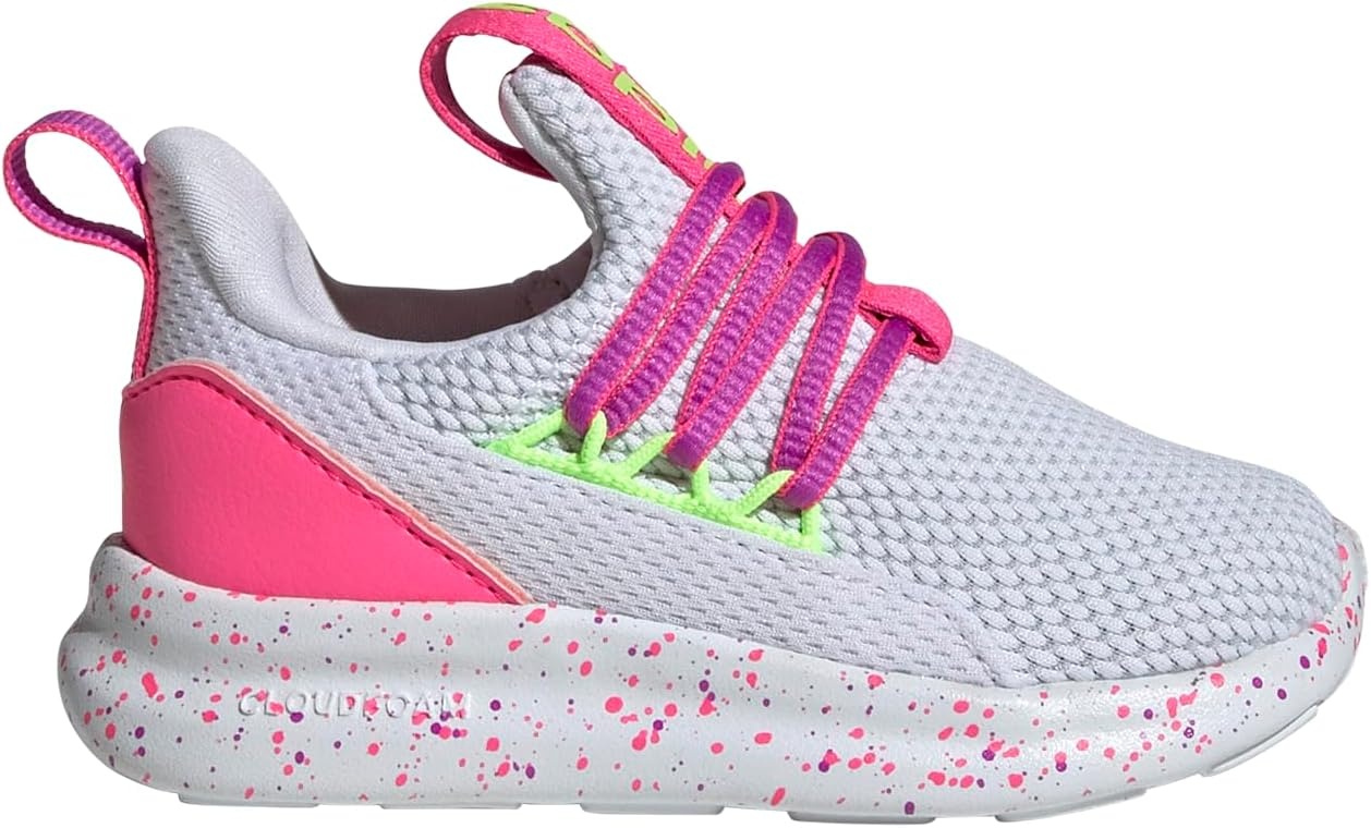 image:imageadidas Kids Girls Lite Racer Adapt 70 Lace Up Sneakers Shoes Casual BlackWhiteLucid LemonLucid Pink