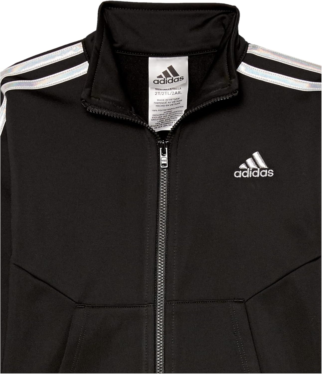 image:imageadidas Little Girls Zip Front Classic Tricot Jacket and Joggers SetBlackSilver