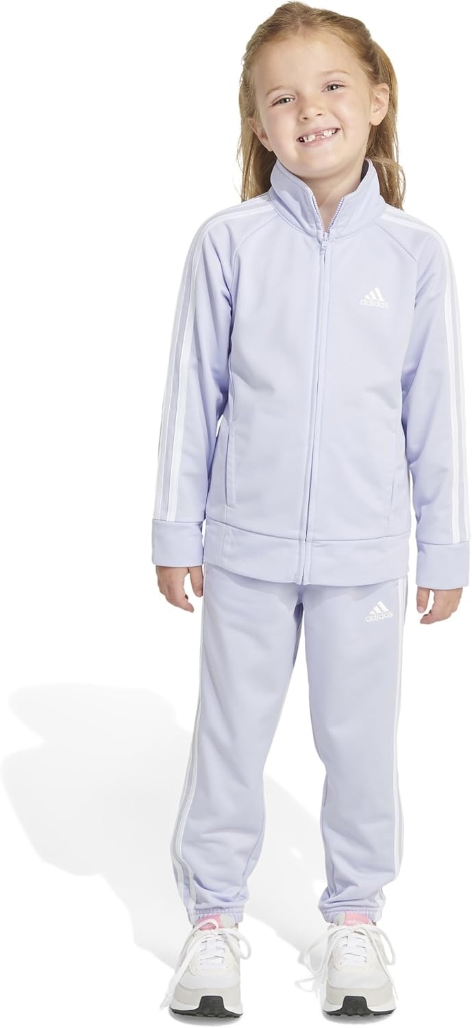 image:imageadidas Little Girls Zip Front Classic Tricot Jacket and Joggers SetViolet Tone Purple