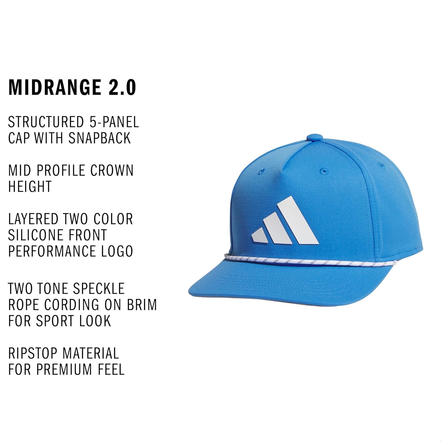 image:imageadidas Mens Midrange Hat Athletic Structured Snapback CapRay BlueWhiteGrey2