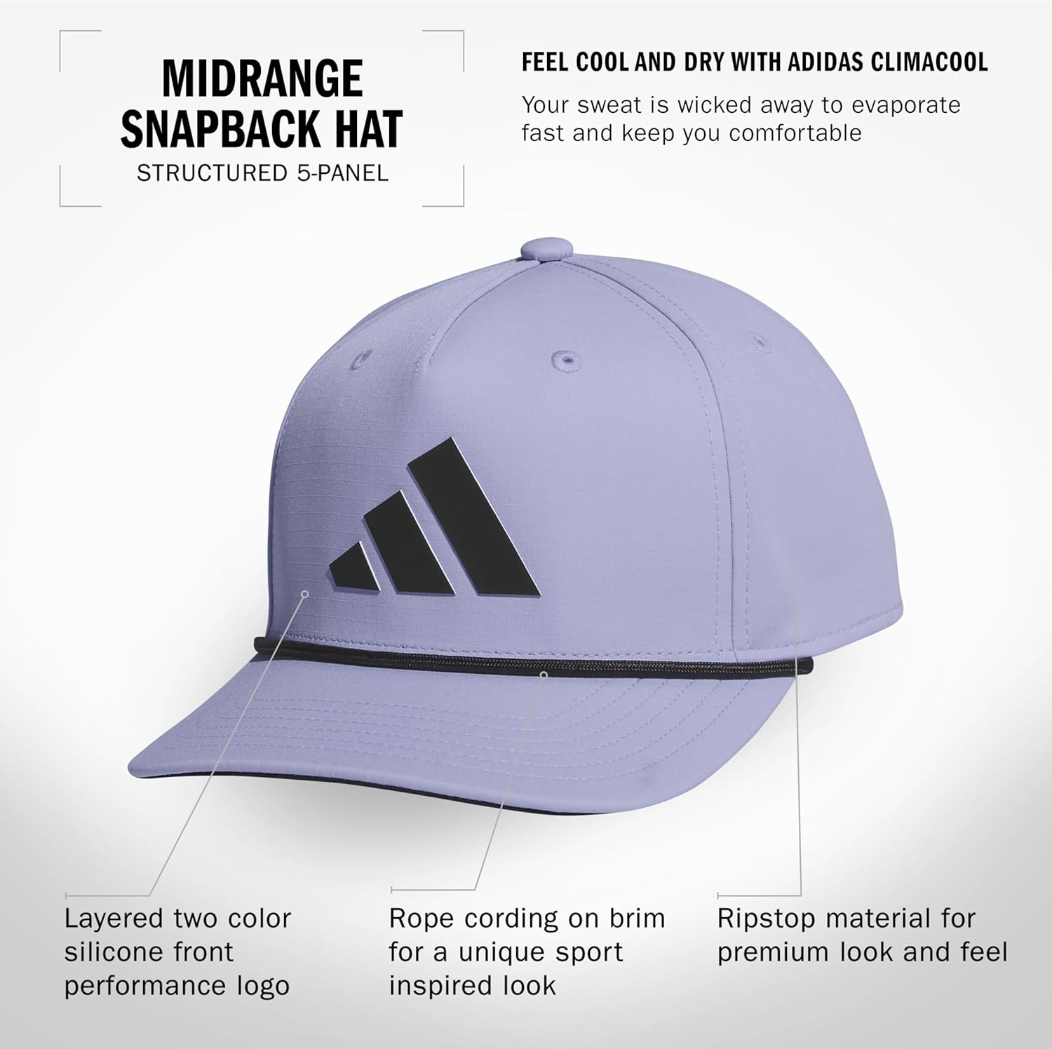 image:imageadidas Mens Midrange Hat Athletic Structured Snapback CapViolet Tone PurpleBlackWhite