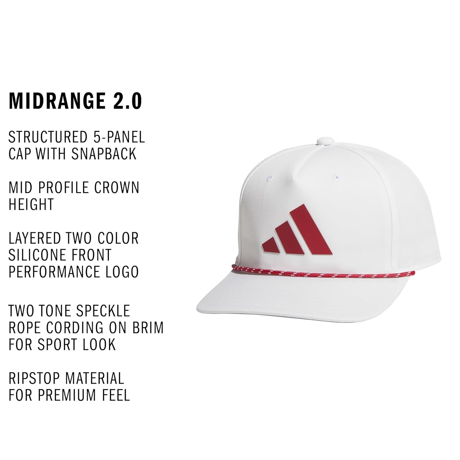 image:imageadidas Mens Midrange Hat Athletic Structured Snapback CapWhiteActive MaroonGrey2