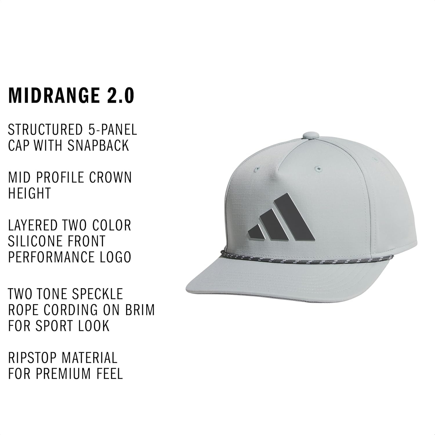 image:imageadidas Mens Midrange Hat Athletic Structured Snapback CapWonder Sage GreenGrey SixWhite2