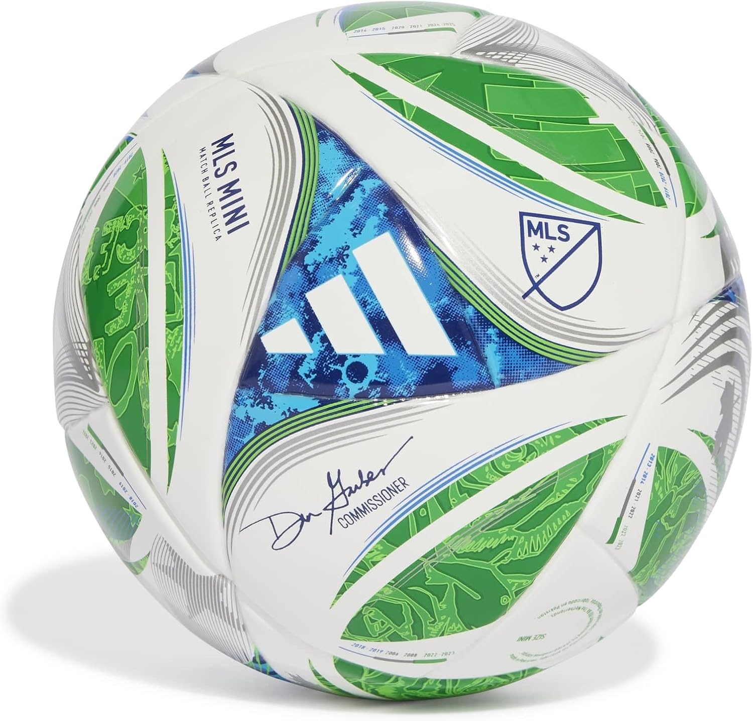 image:imageadidas Messi Mini Soccer BallWhiteGreenGlory BlueSolar BlueMLS 2026