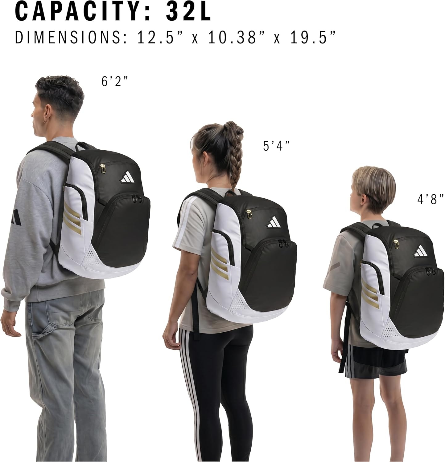 image:imageadidas Select Basketball Backpack for Practice Gym and Travel 32LWhiteBlackGold Metallic