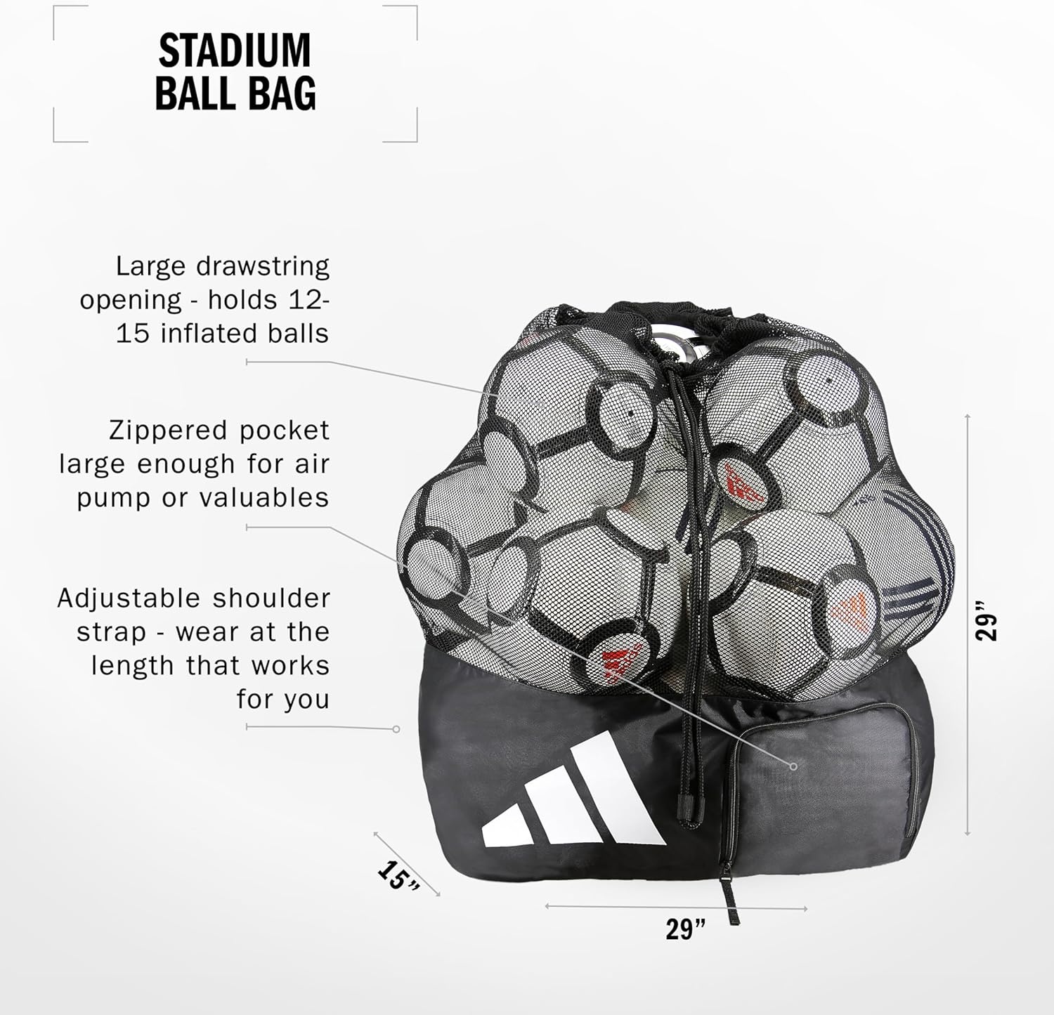 image:imageadidas Stadium Mesh Soccer Bag Laundry Bag Heavy Duty Soccer Ball Bags for Coaches Men and Women Holds Up To 15 Balls