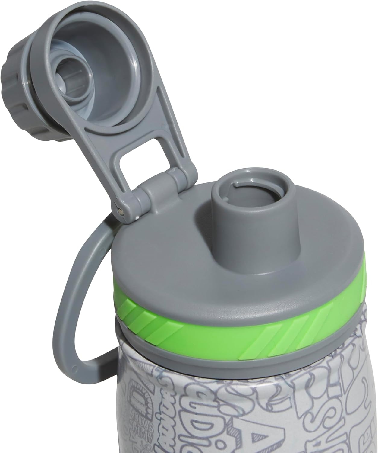 image:imageadidas Stainless Steel Metal Water Bottle 20 oz 600 mL Screw CapAdi Font Madness Stone GreyGreyLucid Lime Green