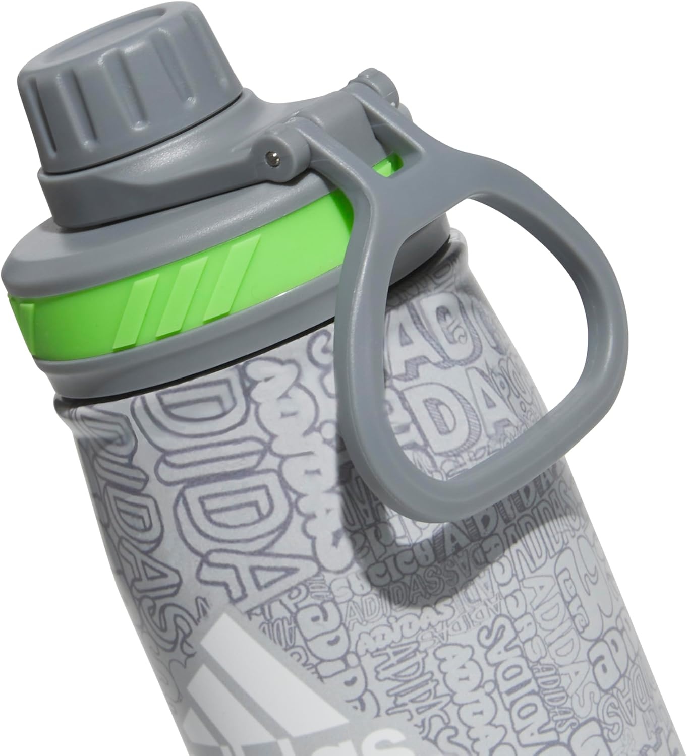 image:imageadidas Stainless Steel Metal Water Bottle 20 oz 600 mL Screw CapAdi Font Madness Stone GreyGreyLucid Lime Green