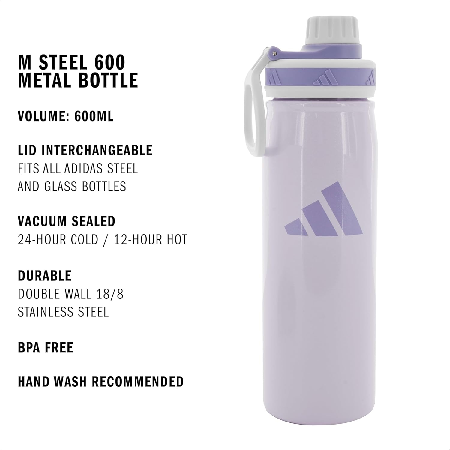 image:imageadidas Stainless Steel Metal Water Bottle 20 oz 600 mL Screw CapFrozen PurpleSilver Violet Purple
