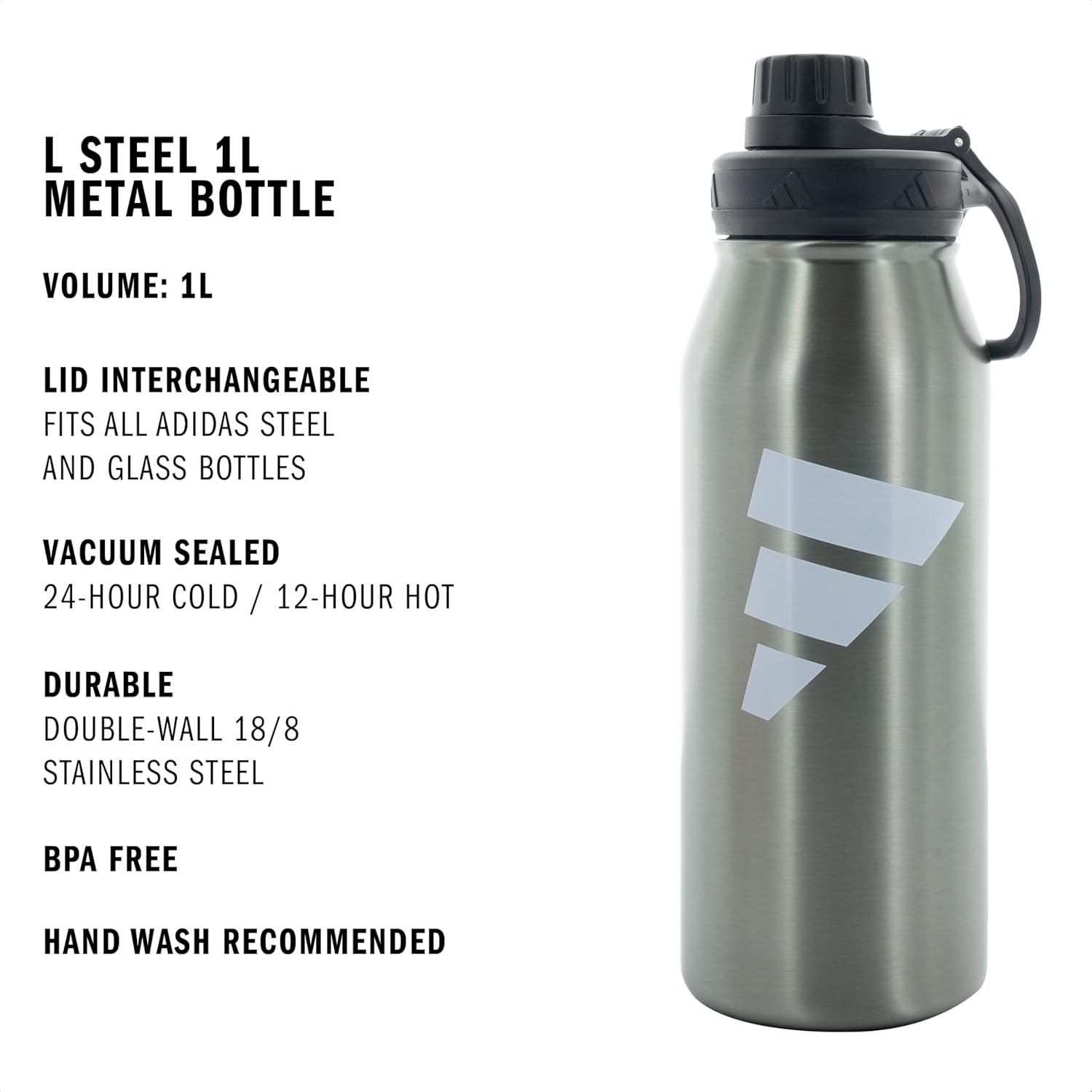 image:imageadidas Stainless Steel Metal Water Bottle 34 oz 1L Screw CapWonder Sage GreenWhiteBlack