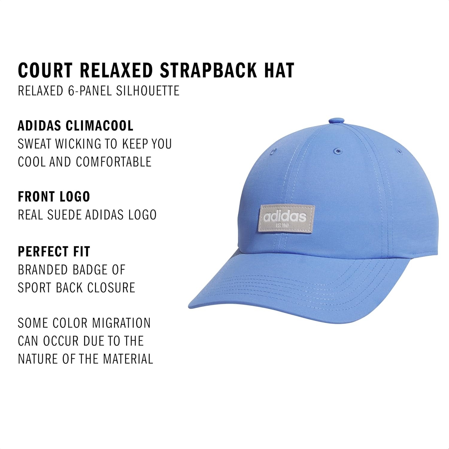 image:imageadidas Unisex Adult Court Relaxed Fit Strapback HatBlue FusionClear Granite GreyWhite