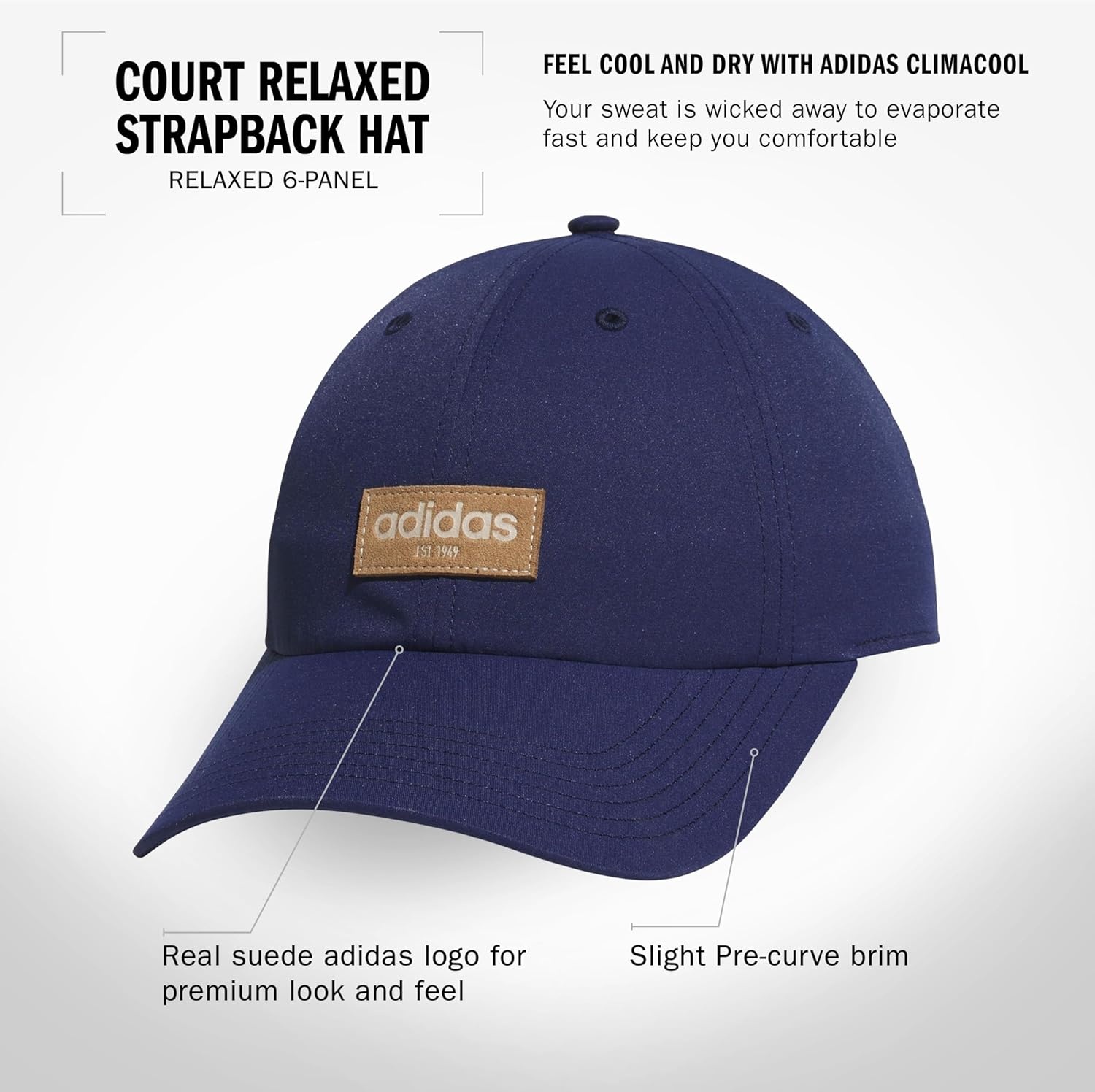 image:imageadidas Unisex Adult Court Relaxed Fit Strapback HatDark BlueClear Brown