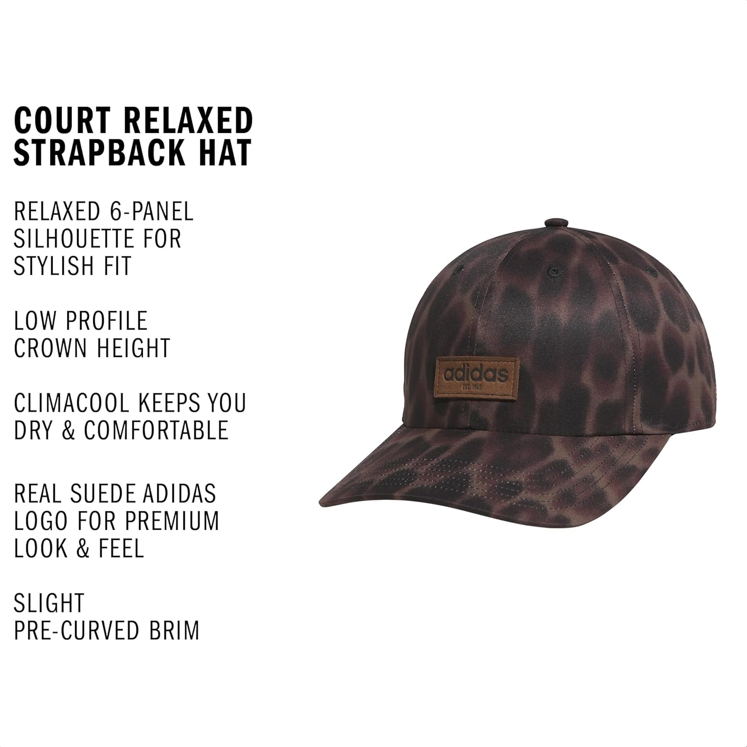 image:imageadidas Unisex Adult Court Relaxed Fit Strapback HatEssential Cheetah BlackEarth Strata BrownBlack