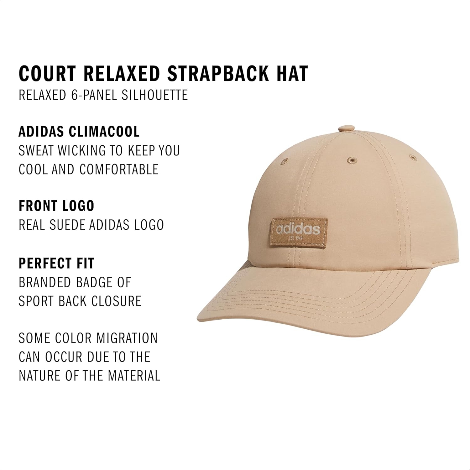 image:imageadidas Unisex Adult Court Relaxed Fit Strapback HatWarm Sandstone BeigeCardboard BrownClear Brown