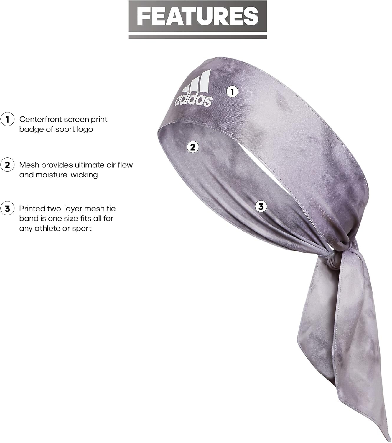 image:imageadidas Unisex Alphaskin Headband Performance Workout Ear amp Sweat BandTiePrintStone Wash GreyWhite