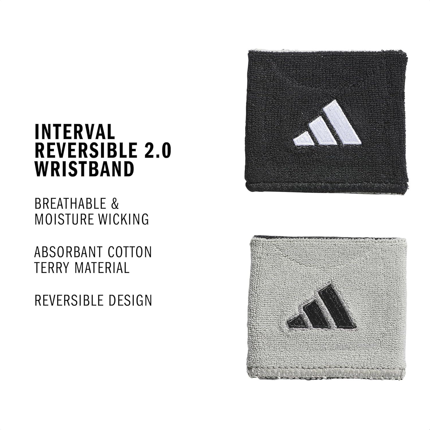 image:imageadidas Unisex Interval Reversible Wristband Athletic SweatbandBlackWhiteAluminum 220