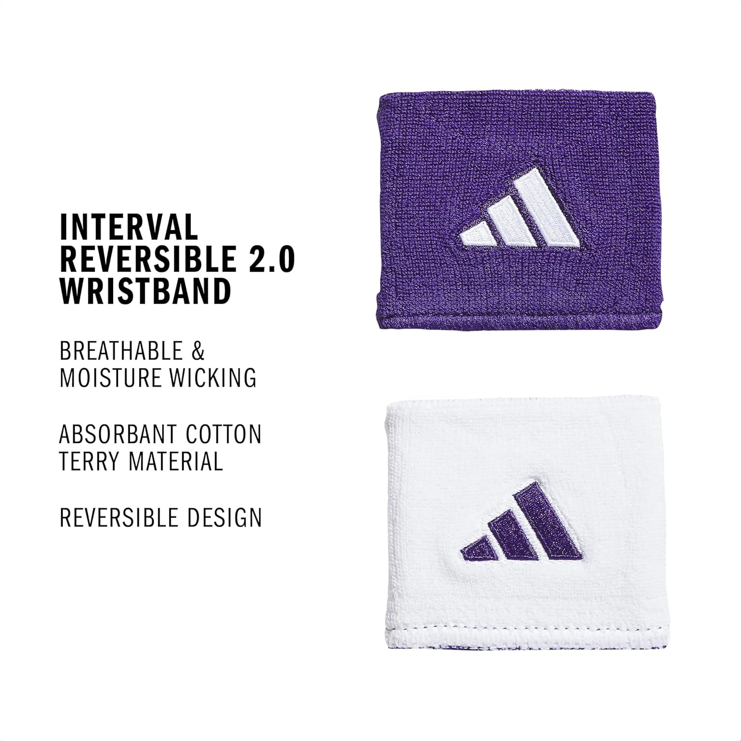 image:imageadidas Unisex Interval Reversible Wristband Athletic SweatbandCollegiate PurpleWhite20