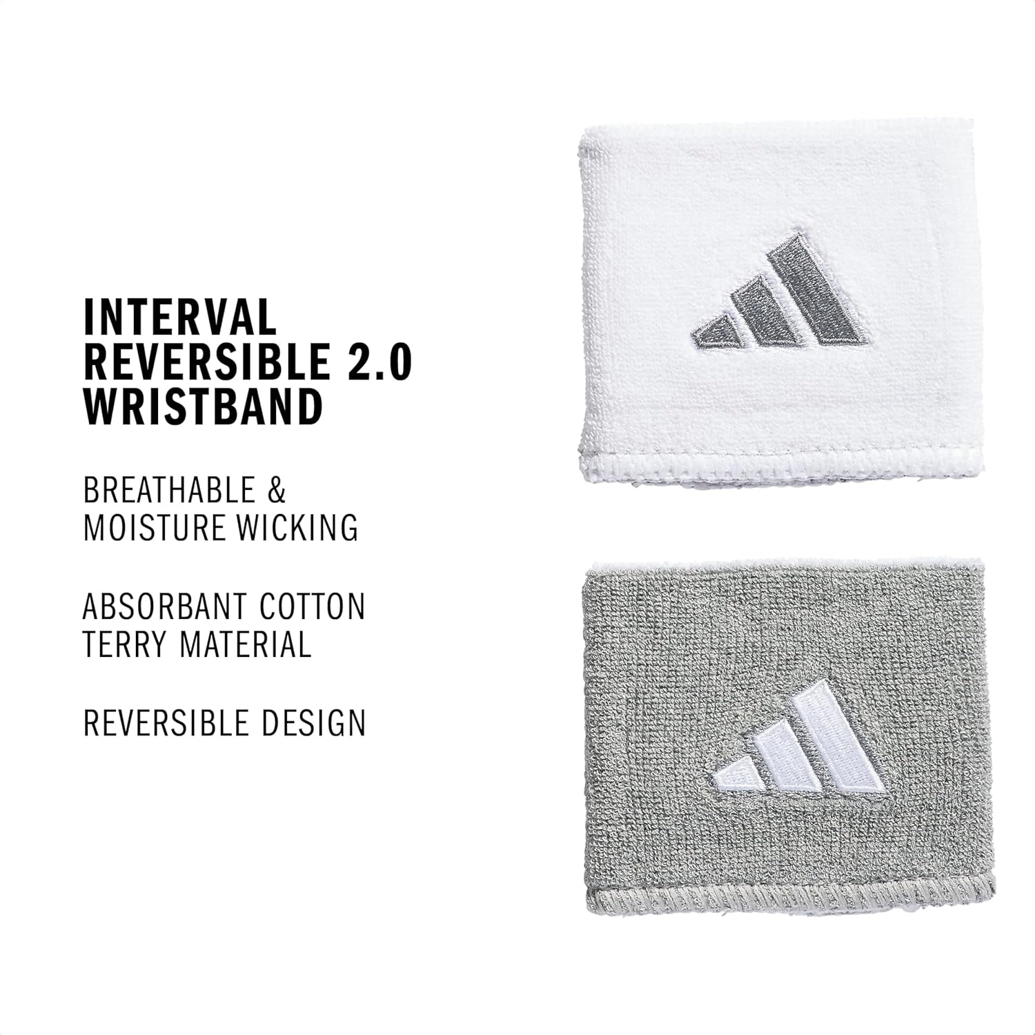 image:imageadidas Unisex Interval Reversible Wristband Athletic SweatbandHeather Light GreyWhite20