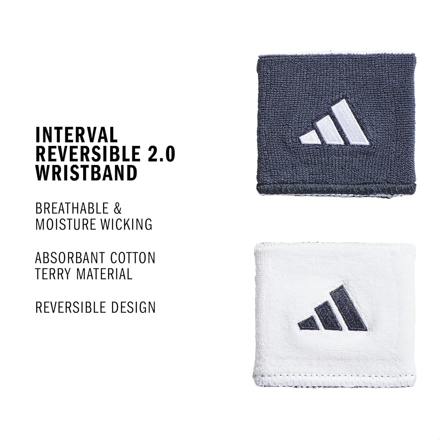 image:imageadidas Unisex Interval Reversible Wristband Athletic SweatbandTeam Navy BlueWhite20