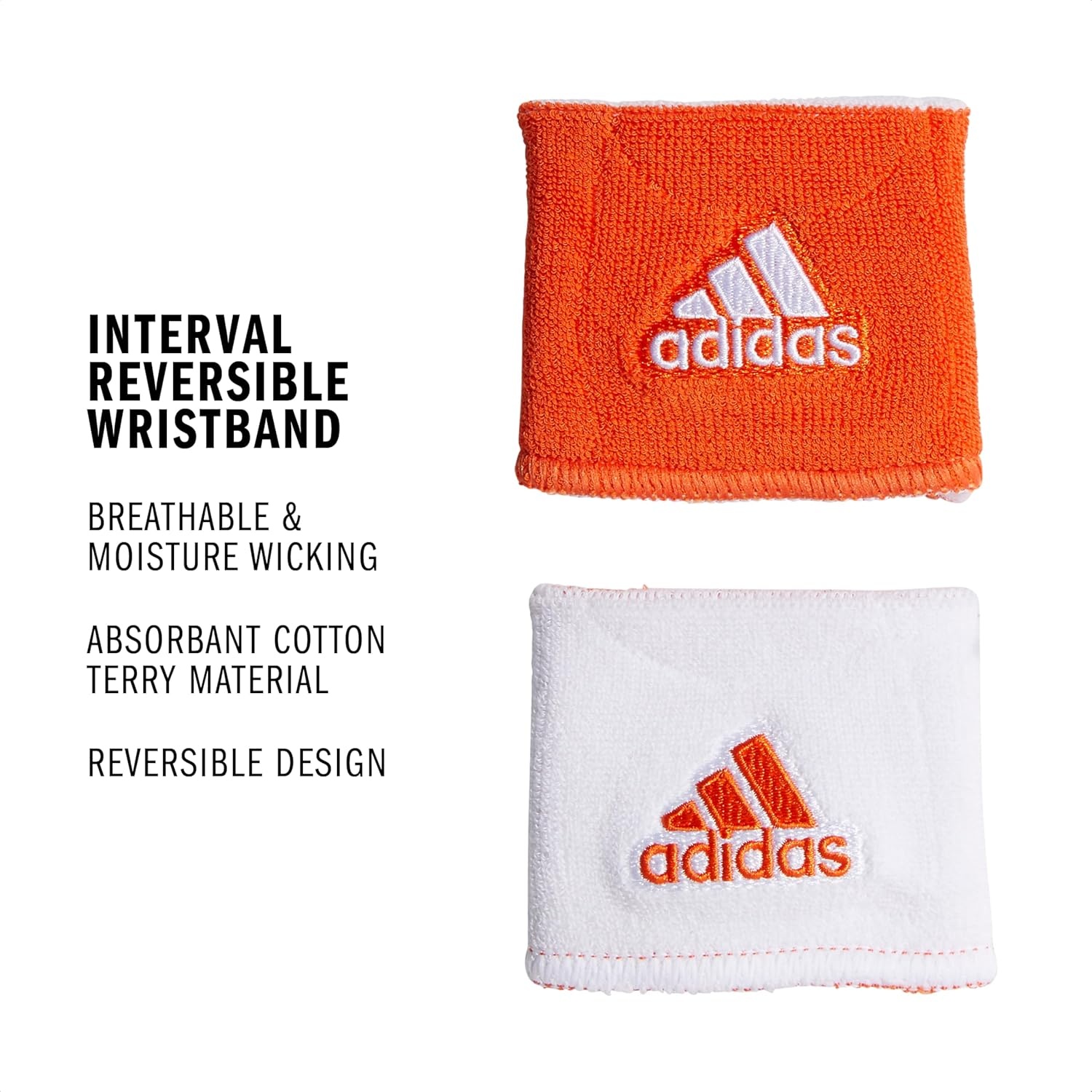 image:imageadidas Unisex Interval Reversible Wristband Athletic SweatbandTeam OrangeWhite10