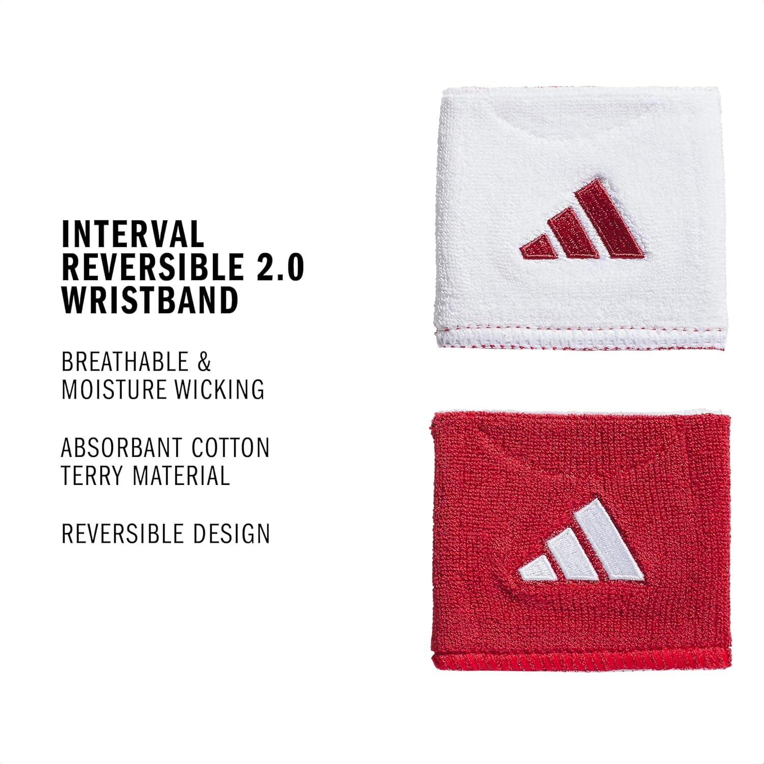 image:imageadidas Unisex Interval Reversible Wristband Athletic SweatbandTeam Power RedWhite20