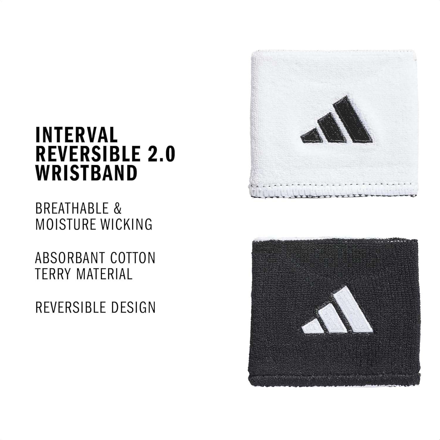 image:imageadidas Unisex Interval Reversible Wristband Athletic SweatbandWhiteBlack20
