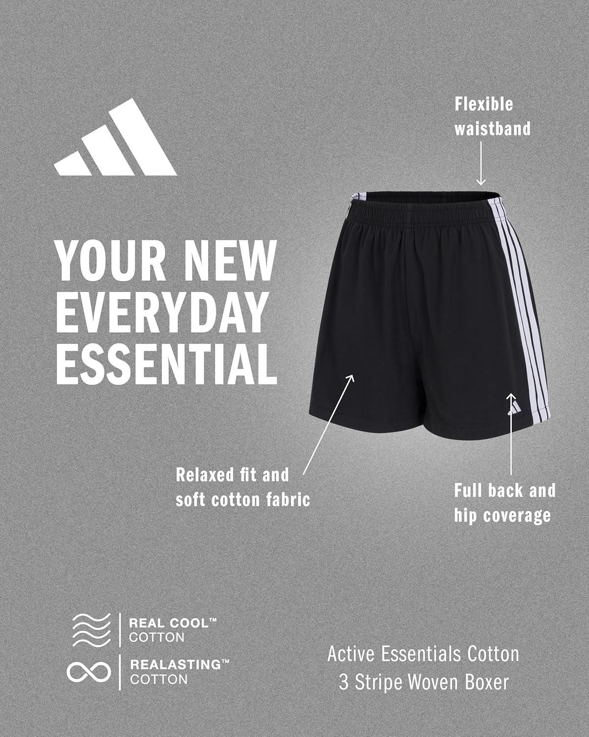 image:imageadidas Womens 3 Stripes Active Essentials Cotton Boxer Short UnderwearWhite