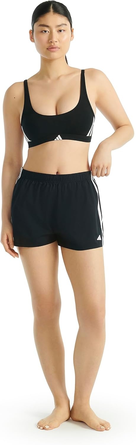 image:imageadidas Womens 3 Stripes Active Essentials Cotton Scoop Bralette with Removable CookiesBlack