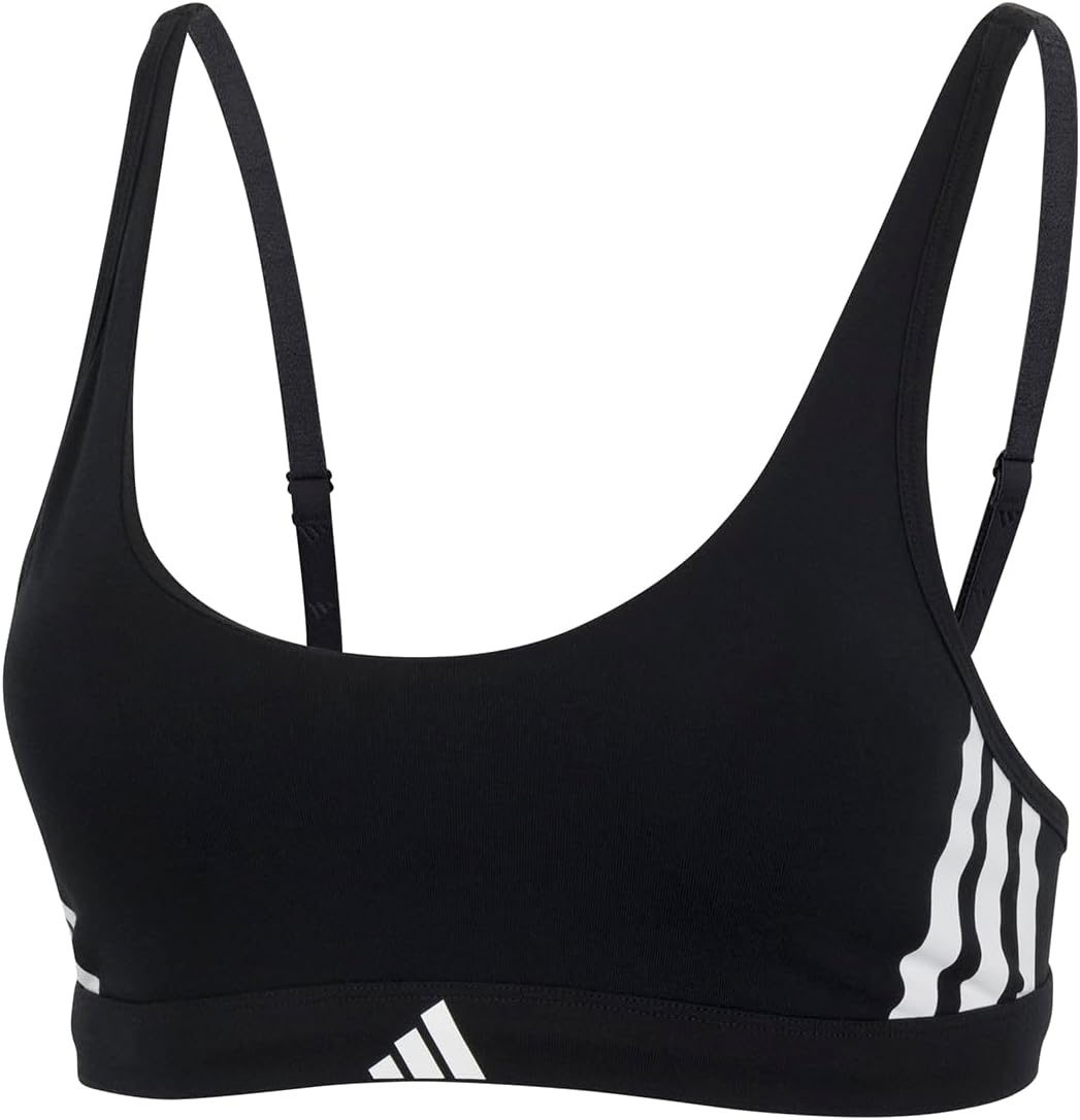 image:imageadidas Womens 3 Stripes Active Essentials Cotton Scoop Bralette with Removable CookiesBlack