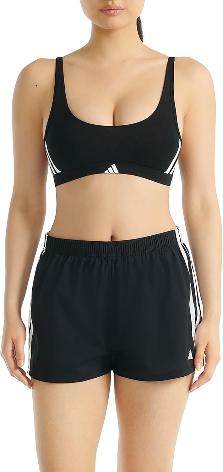 image:imageadidas Womens 3 Stripes Active Essentials Cotton Scoop Bralette with Removable CookiesBlack