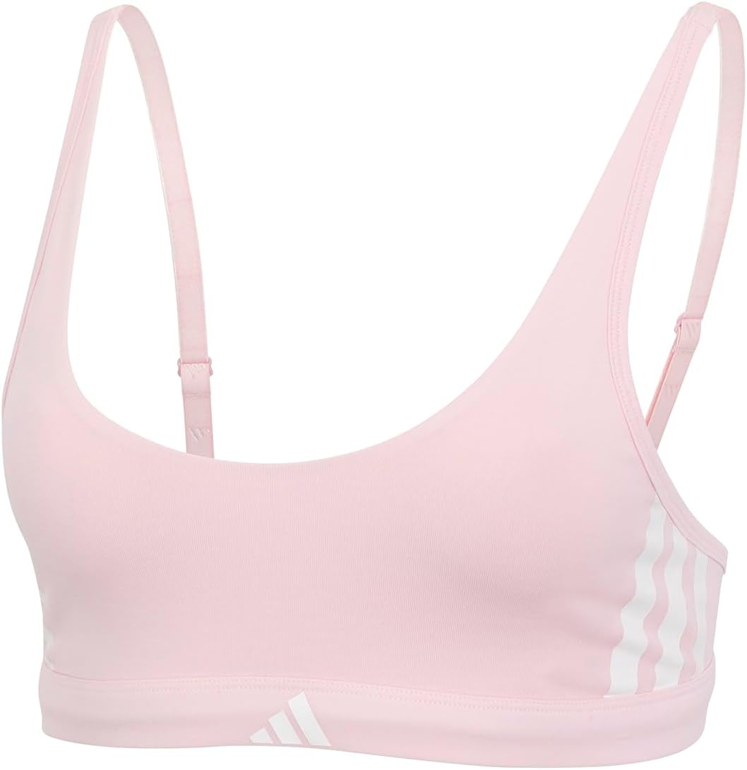 image:imageadidas Womens 3 Stripes Active Essentials Cotton Scoop Bralette with Removable CookiesClear Pink
