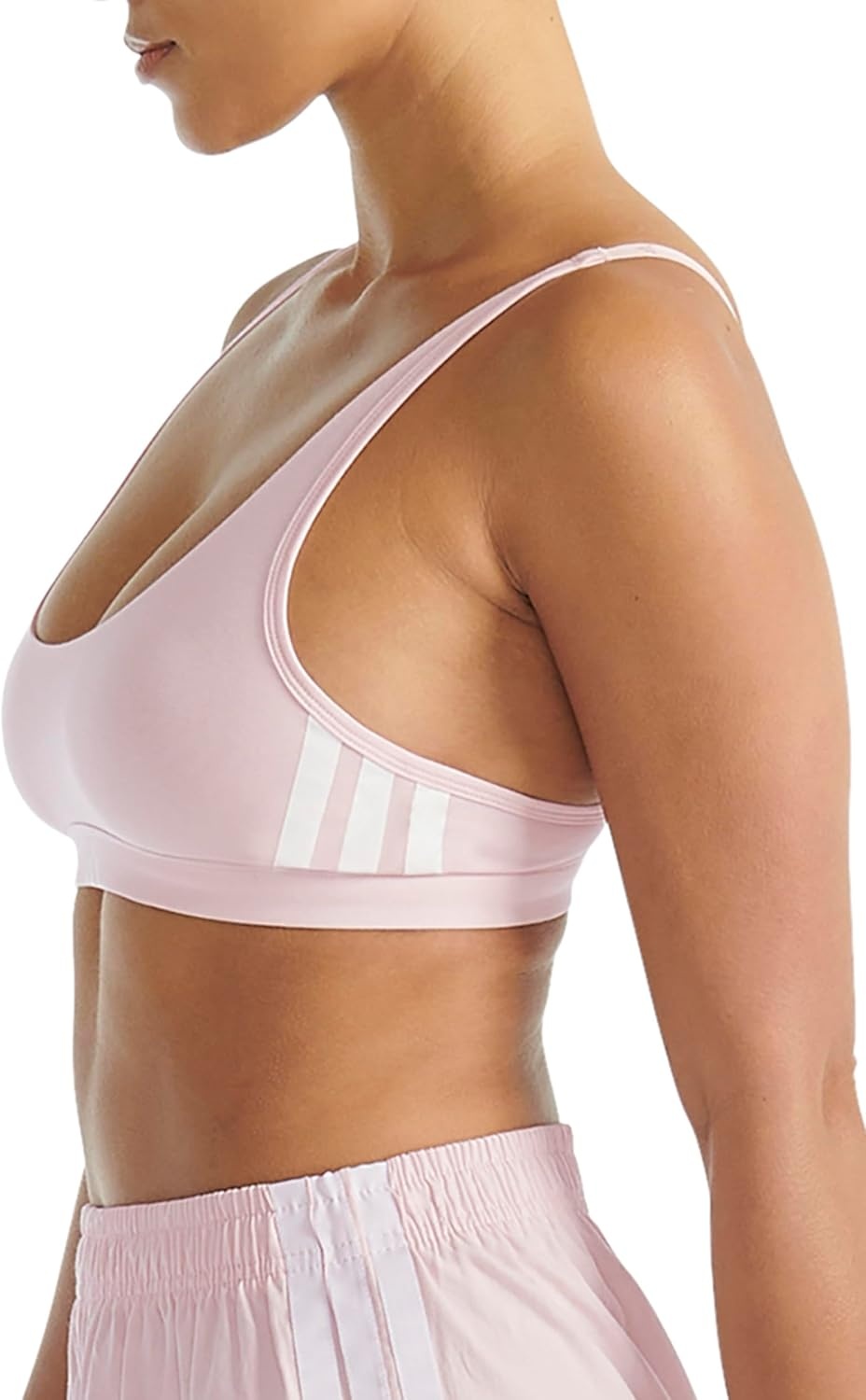 image:imageadidas Womens 3 Stripes Active Essentials Cotton Scoop Bralette with Removable CookiesClear Pink