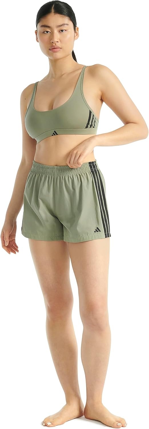 image:imageadidas Womens 3 Stripes Active Essentials Cotton Scoop Bralette with Removable CookiesSilver Pebble