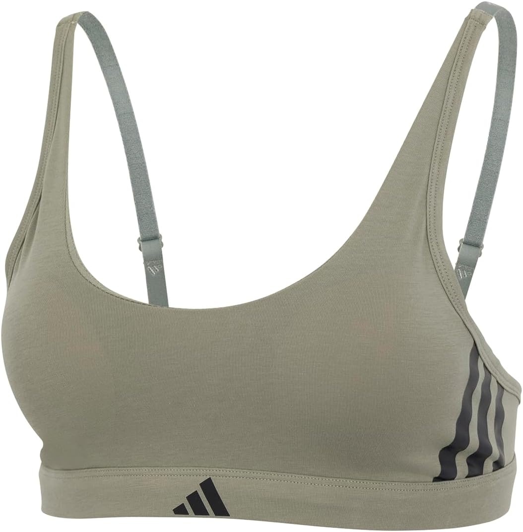 image:imageadidas Womens 3 Stripes Active Essentials Cotton Scoop Bralette with Removable CookiesSilver Pebble