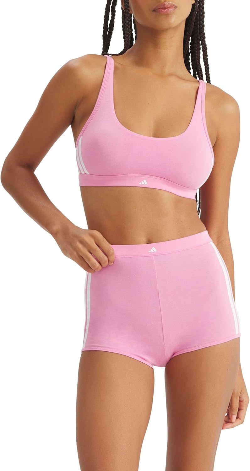 image:imageadidas Womens 3 Stripes Active Essentials Cotton Scoop Bralette with Removable CookiesSt Tropic Bloom