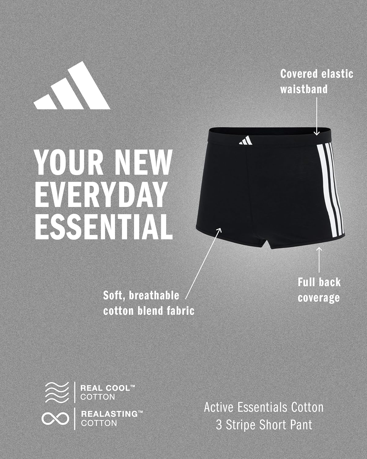 image:imageadidas Womens 3 Stripes Active Essentials Cotton Shortie UnderwearBlack