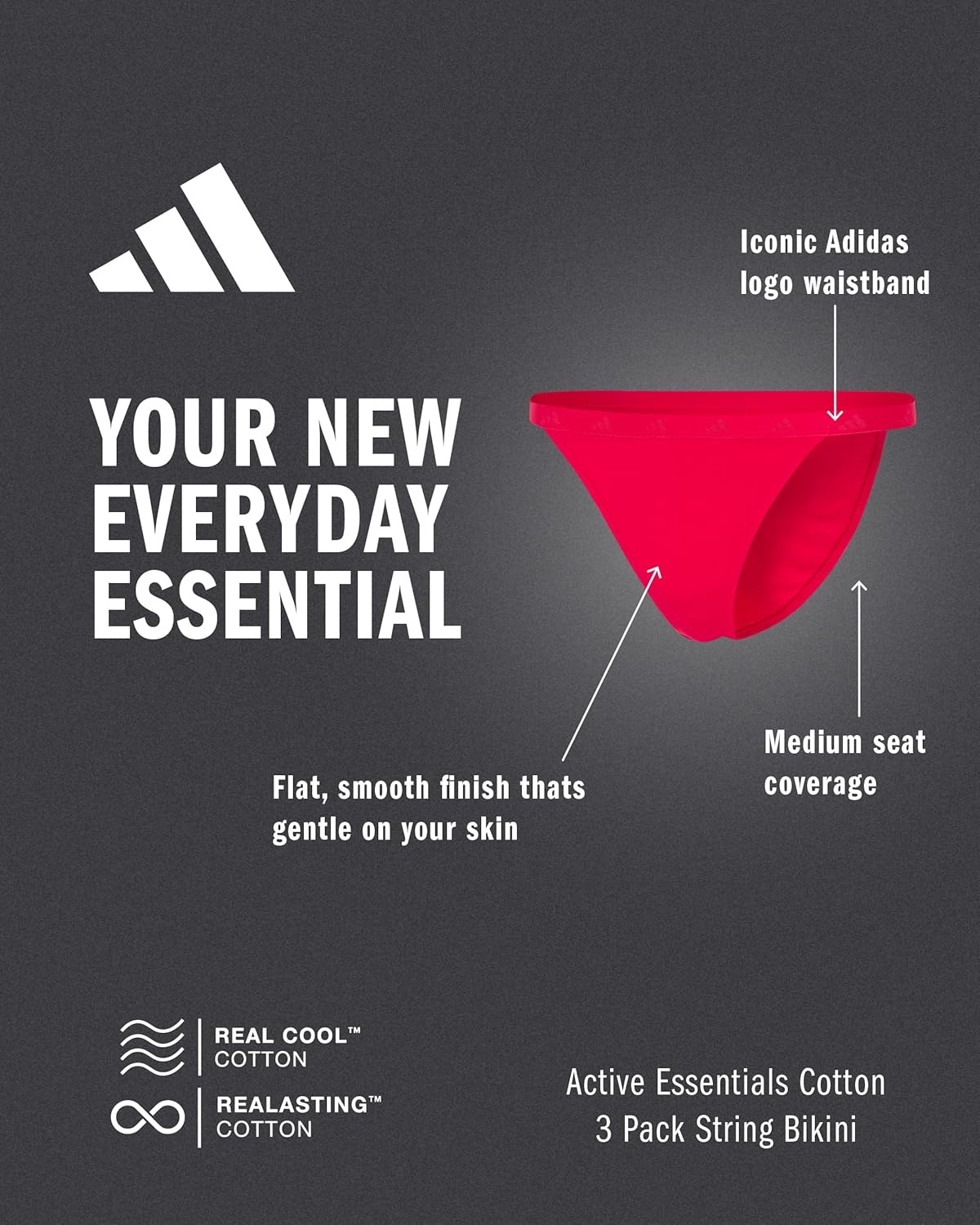 image:imageadidas Womens Active Essentials Cotton String Bikini UnderwearBlack