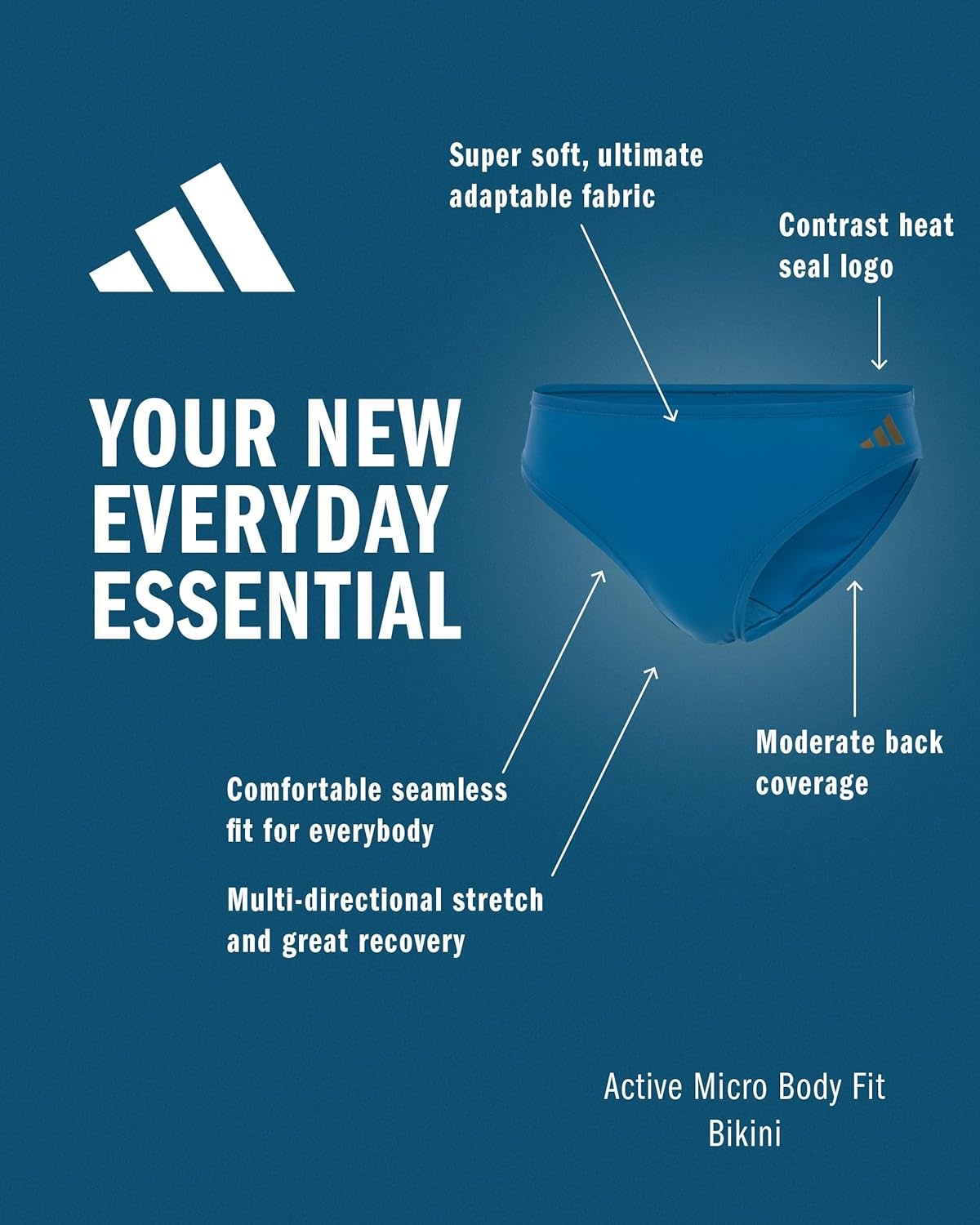 image:imageadidas Womens Active Micro Body Fit Bikini UnderwearDusky Petrol