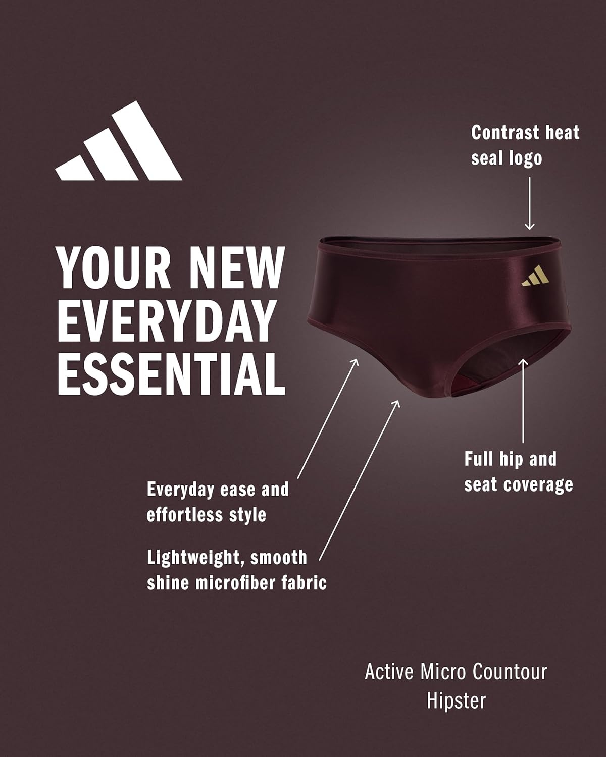 image:imageadidas Womens Active Micro Contour Hipster UnderwearShadow Brown